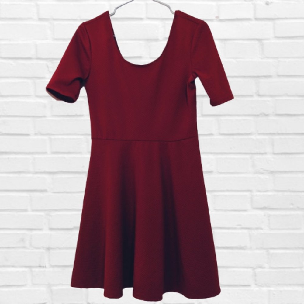 2/$25 Solid Dark Red Maroon Flare Dress S/M